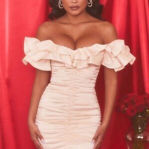 Oh Polly Bardot Ruffle Mini Dress